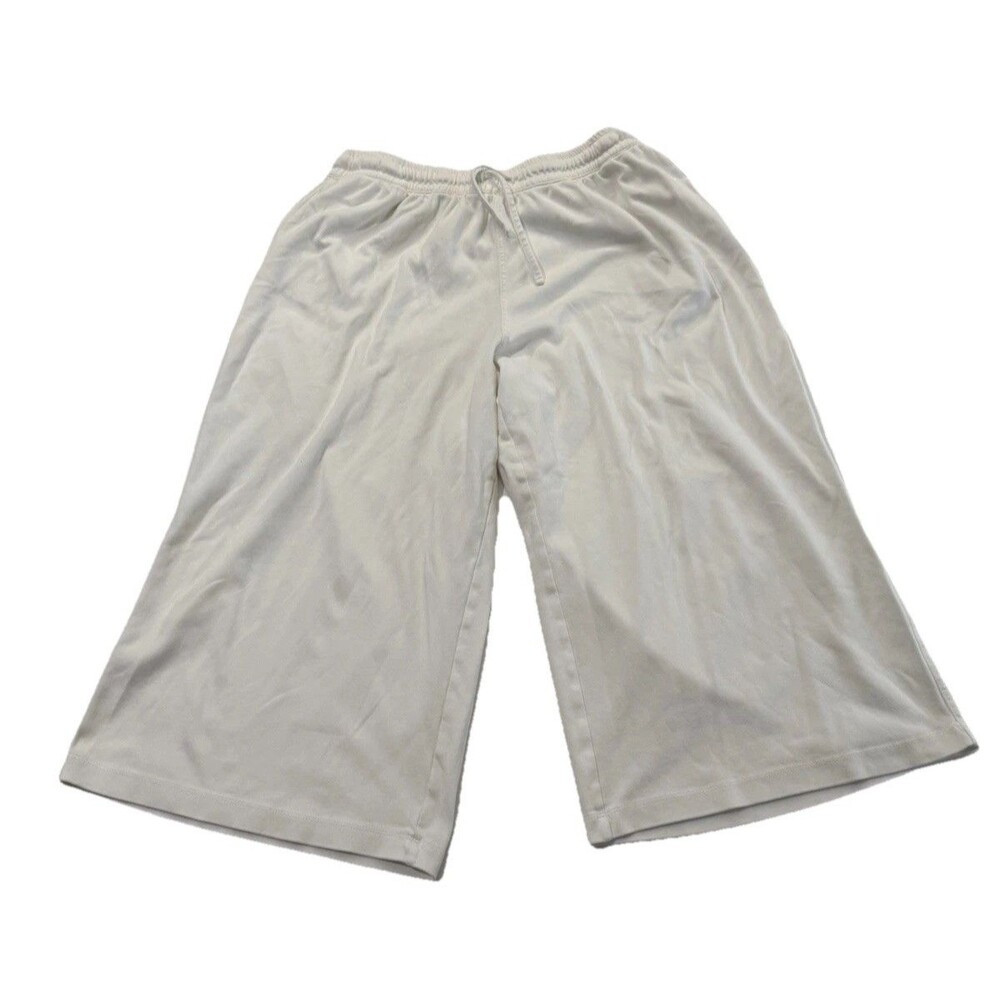 LANDS' END WOMEN White 100% COTTON KNIT PULL-ON CROPPED STRETCH WAIST PANTS - XL